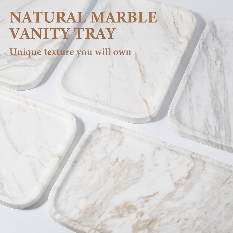 karibiber Marble Vanity Tray, Marble Bathroom Tray Countertop, Decorative Trays for Dresser Organizer, White Stone Storage Serving Trays for Kitchen, Perfume, Jewelry Cathall Holder - Image 3